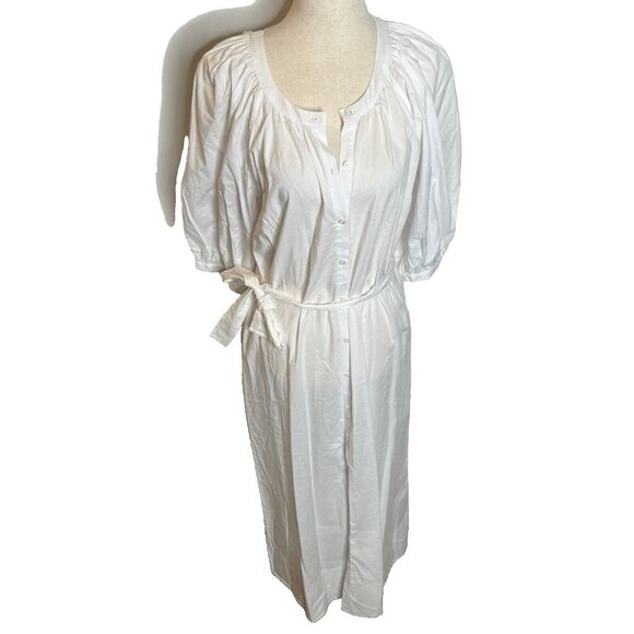 Madewell $138 Tie-Waist Button-Front Midi Dress in Poplin White Size M NS132 - Picture 2 of 8